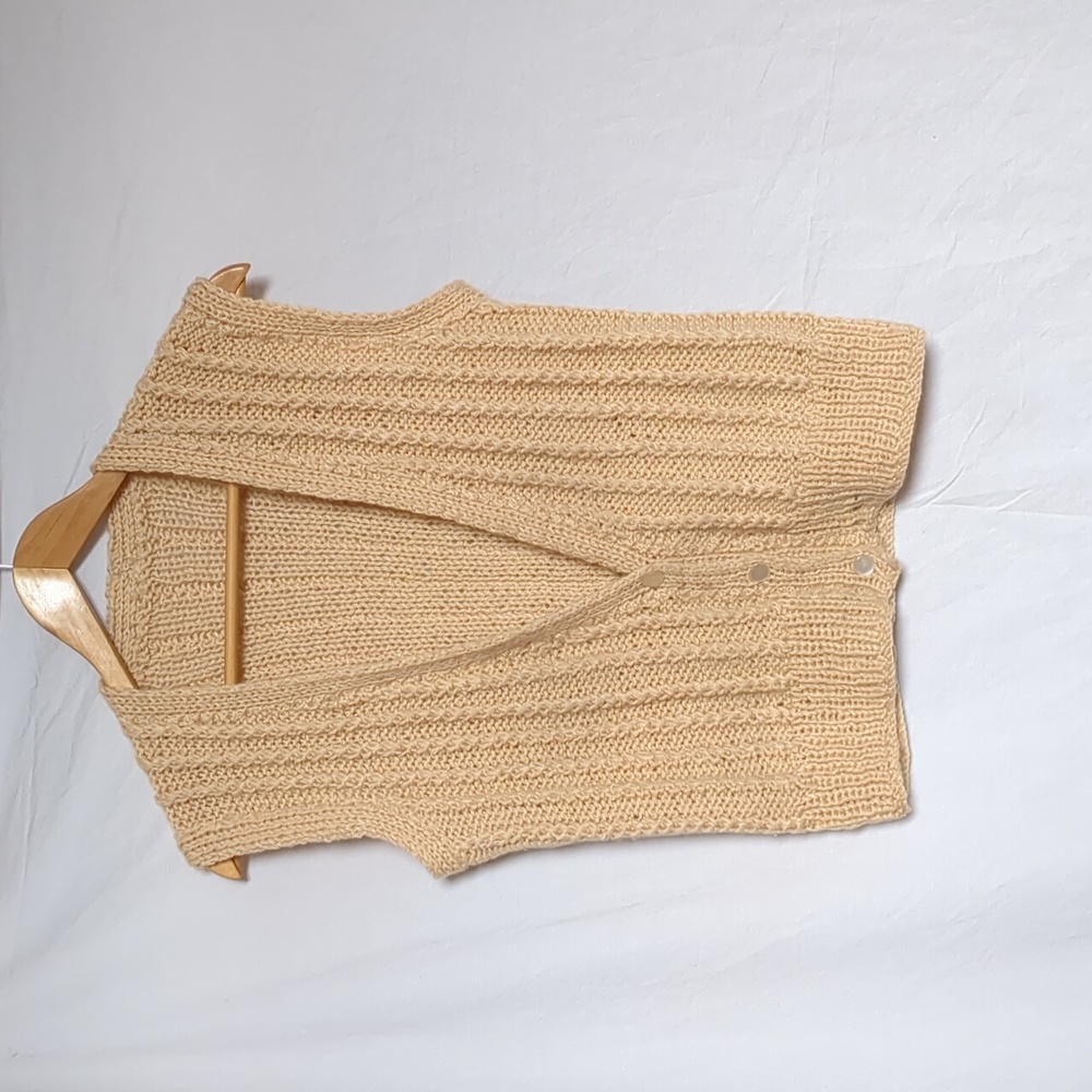 vest hand knit Button Up Vest camel Cardigan Cottagecore Medium